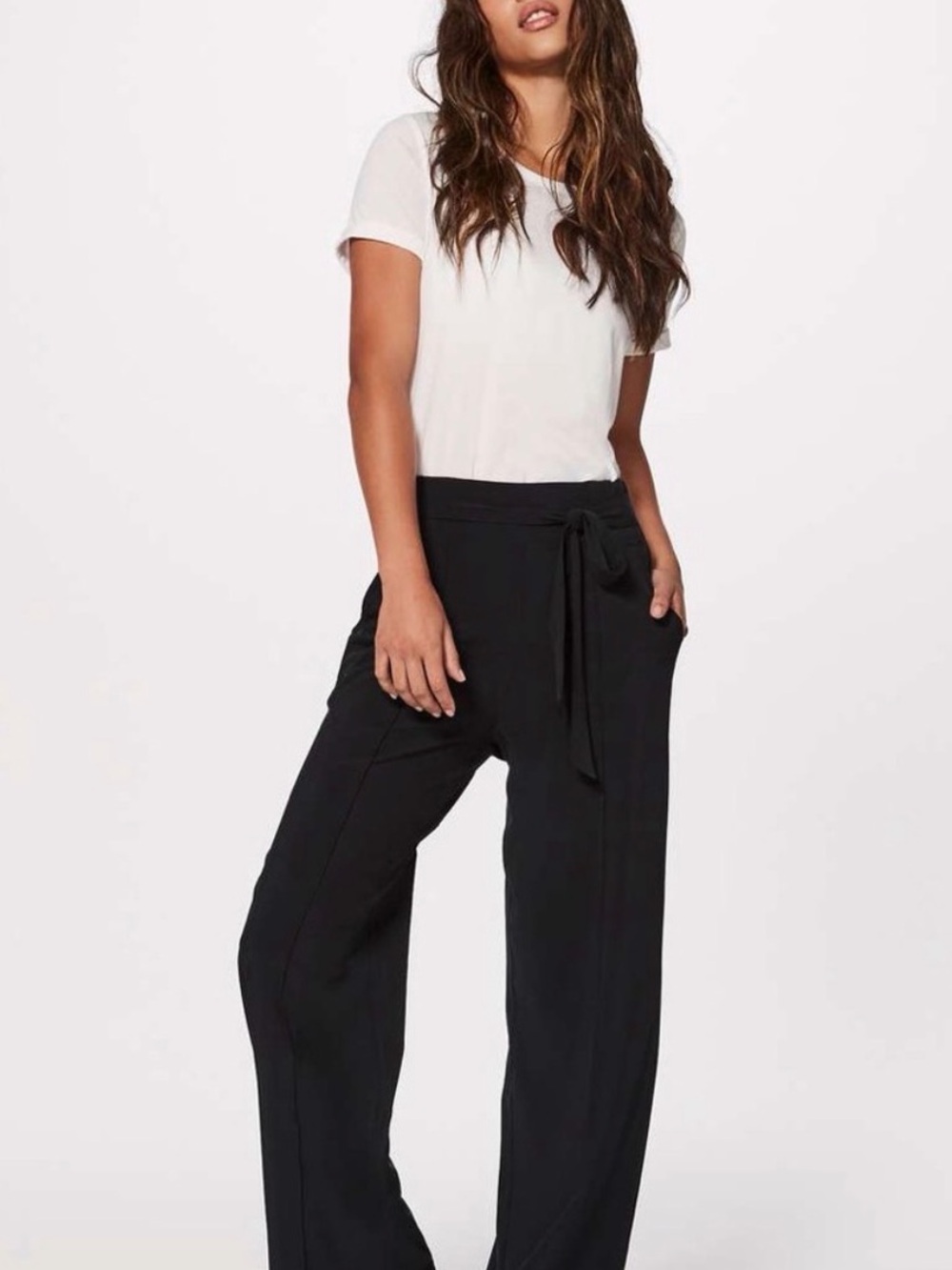 Lululemon NOIR Pant Black Wide Leg Tie Front Trousers Relaxed Fit - Picture 8 of 12